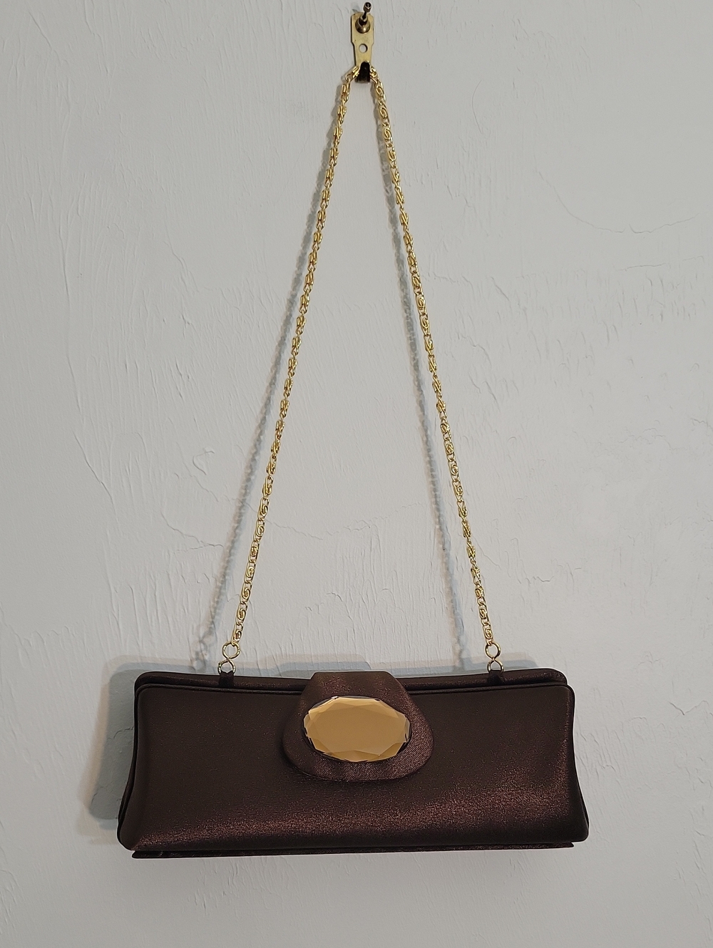 Vintage Brown Evening Clutch with Gold Accent